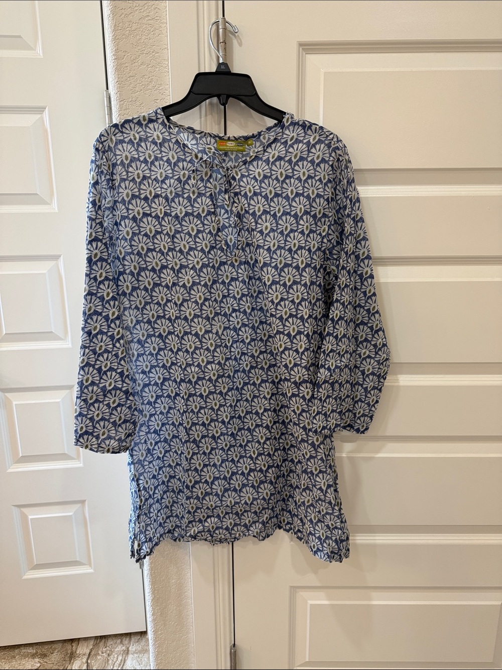 Blue Floral Print Tunic Top